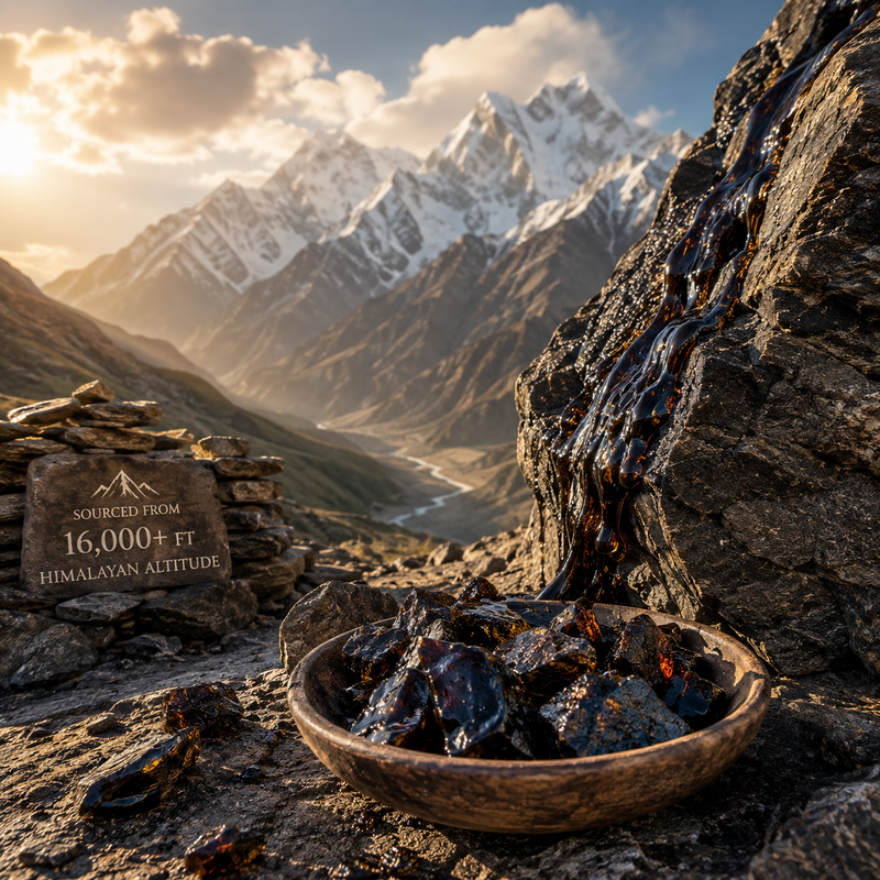 Shilajit resin flowing from a Himalayan cliff at 16,000+ ft altitude
